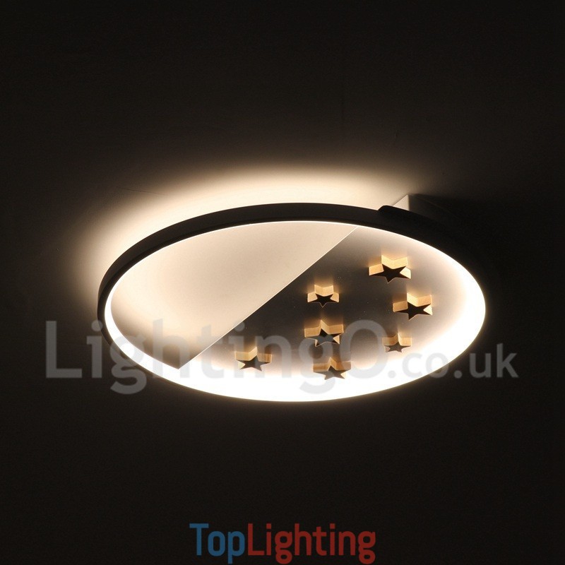 Dimmable White Stars Round Wood Ceiling Light Ultrathin Ceiling Lamp Also Can Be Used As Wall Light