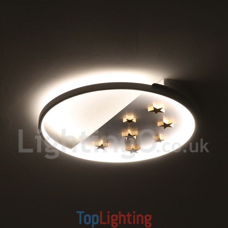 Dimmable White Stars Round Wood Ceiling Light Ultrathin Ceiling Lamp Also Can Be Used As Wall Light