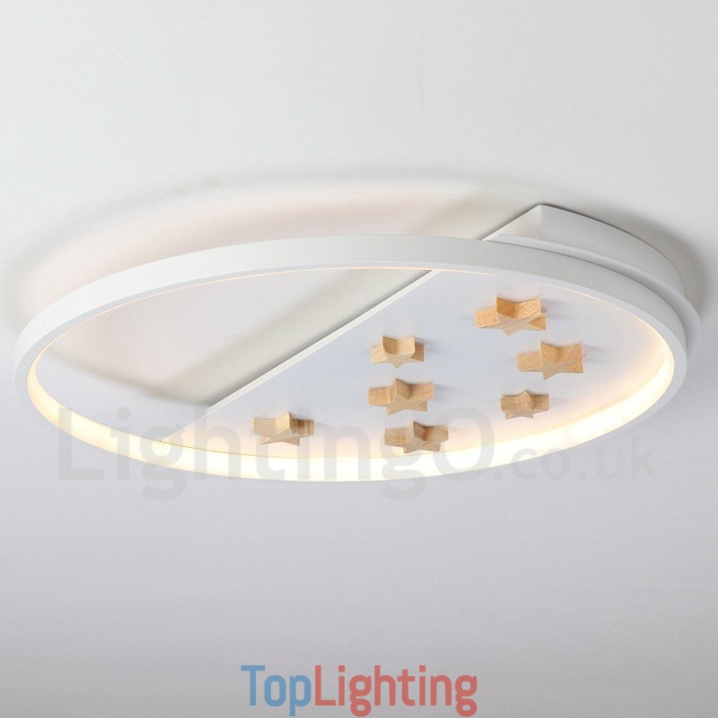 Dimmable White Stars Round Wood Ceiling Light Ultrathin Ceiling Lamp Also Can Be Used As Wall Light