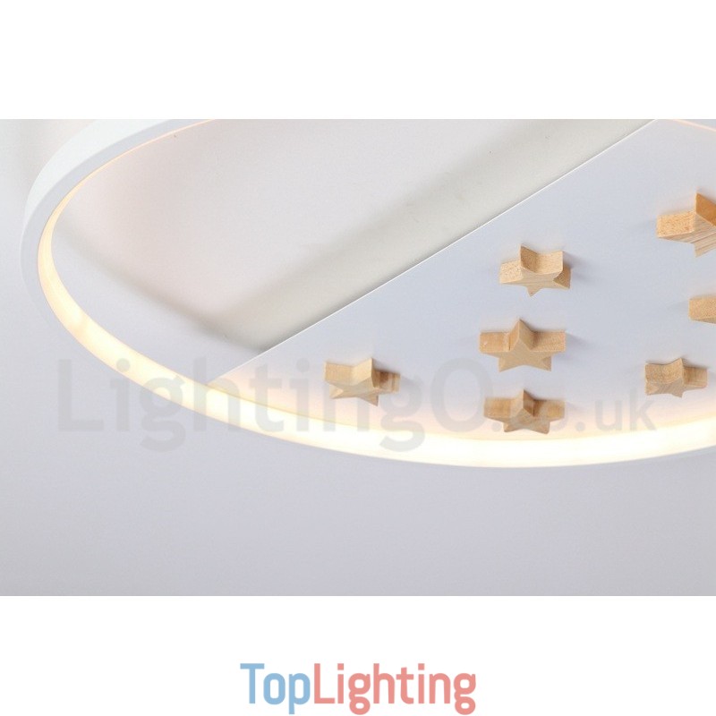 Dimmable White Stars Round Wood Ceiling Light Ultrathin Ceiling Lamp Also Can Be Used As Wall Light