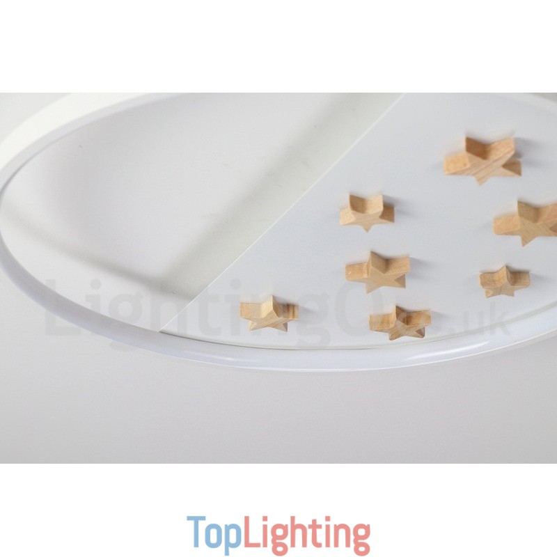Dimmable White Stars Round Wood Ceiling Light Ultrathin Ceiling Lamp Also Can Be Used As Wall Light