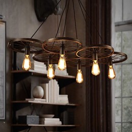 Lighting Industrial Loft Style Wrought Iron Chandelier Cafe Wheel Chandelier