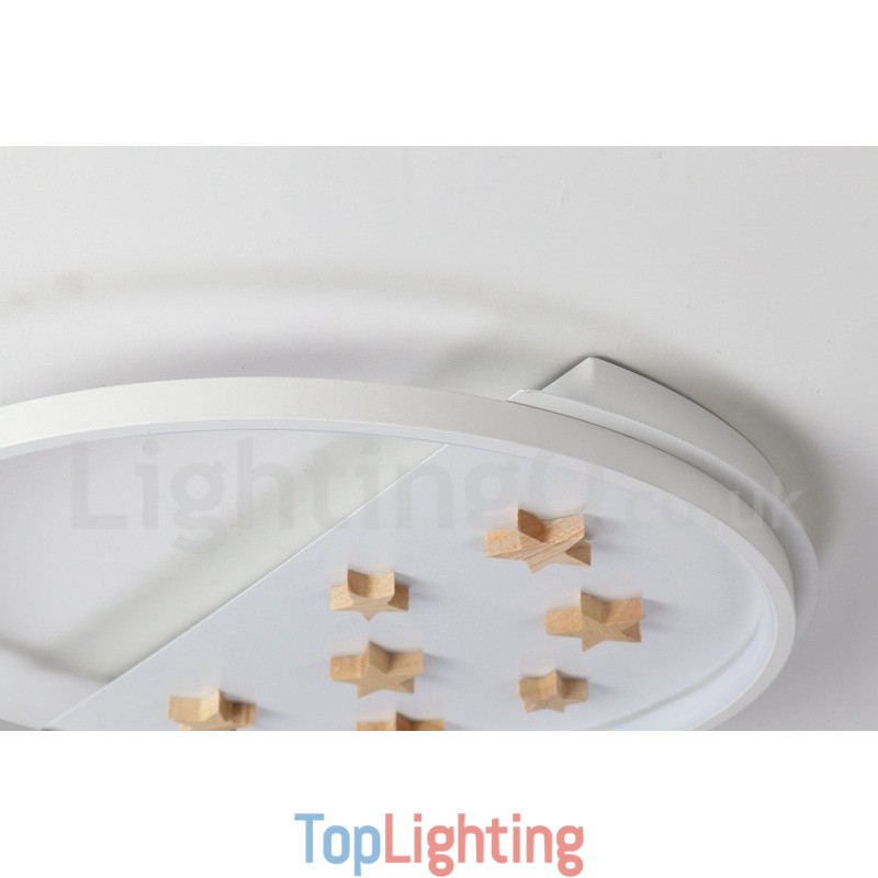 Dimmable White Stars Round Wood Ceiling Light Ultrathin Ceiling Lamp Also Can Be Used As Wall Light