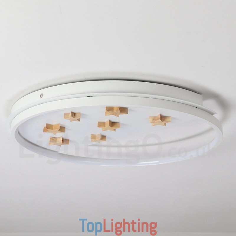 Dimmable White Stars Round Wood Ceiling Light Ultrathin Ceiling Lamp Also Can Be Used As Wall Light