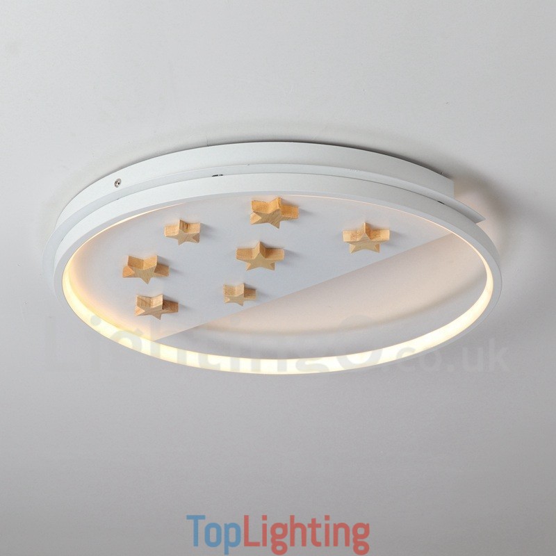 Dimmable White Stars Round Wood Ceiling Light Ultrathin Ceiling Lamp Also Can Be Used As Wall Light