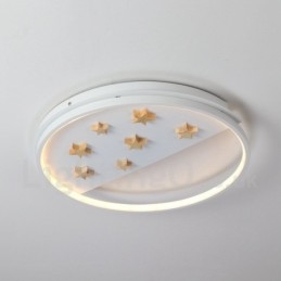 Dimmable White Stars Round Wood Ceiling Light Ultrathin Ceiling Lamp Also Can Be Used As Wall Light
