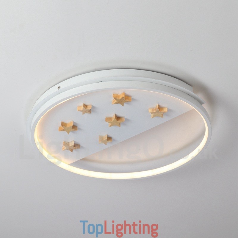 Dimmable White Stars Round Wood Ceiling Light Ultrathin Ceiling Lamp Also Can Be Used As Wall Light