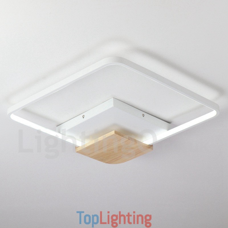 Dimmable White Square Wood Ceiling Light Ultrathin Ceiling Lamp Also Can Be Used As Wall Light