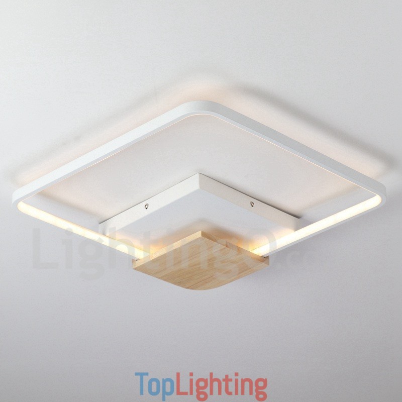 Dimmable White Square Wood Ceiling Light Ultrathin Ceiling Lamp Also Can Be Used As Wall Light