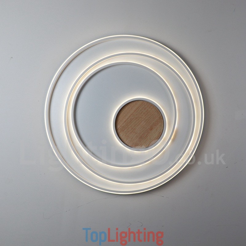 Dimmable White Rings Wood Ceiling Light Ultrathin Ceiling Lamp Also Can Be Used As Wall Light