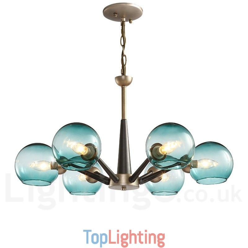 Retro Vintage Magic Bean Rustic Chandelier with Multi Colours Glass Shades