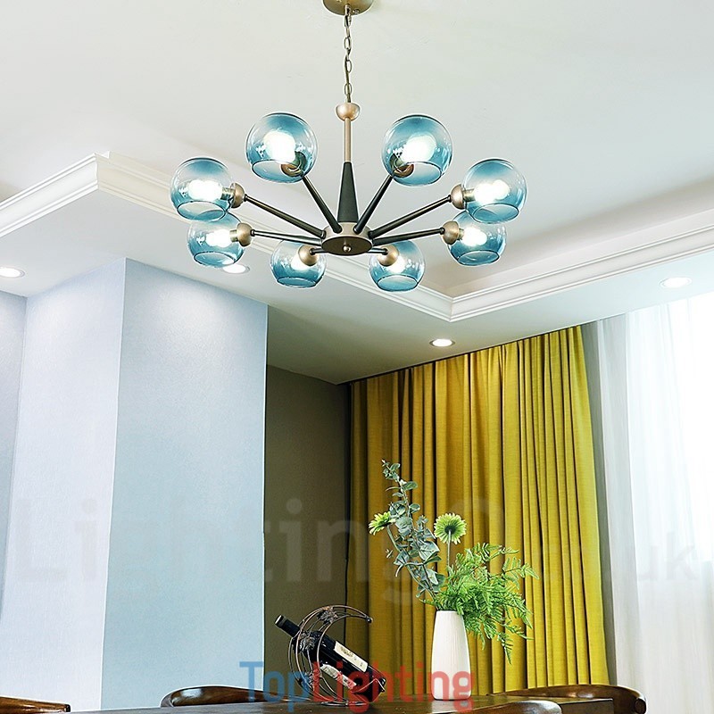 Retro Vintage Magic Bean Rustic Chandelier with Multi Colours Glass Shades