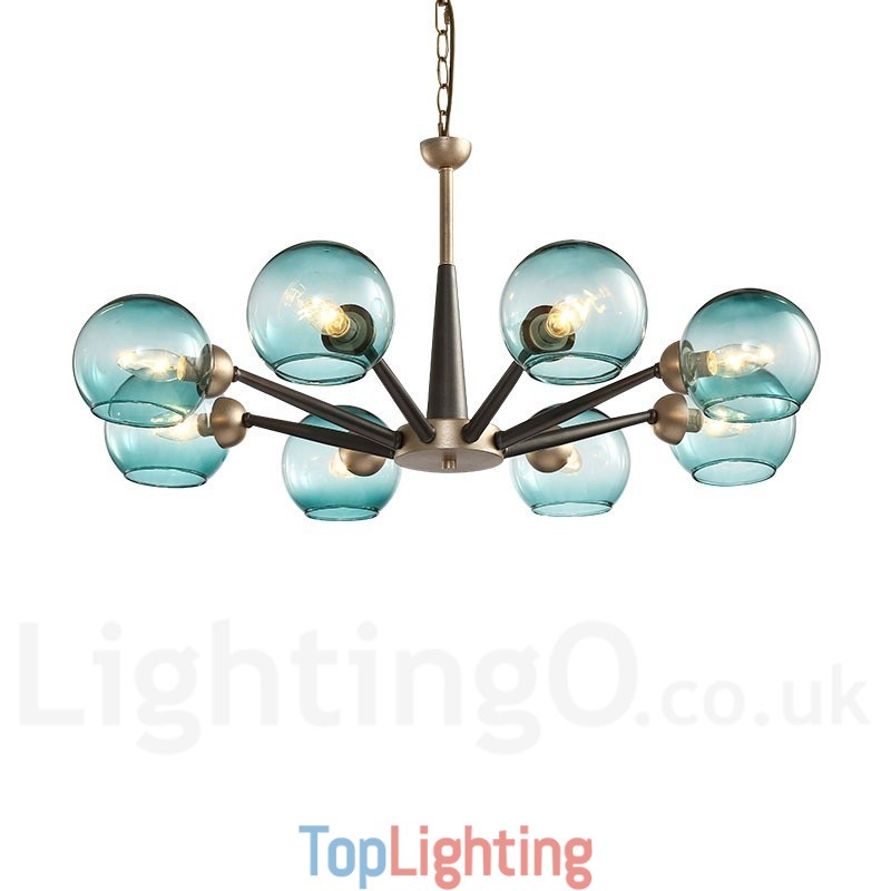 Retro Vintage Magic Bean Rustic Chandelier with Multi Colours Glass Shades