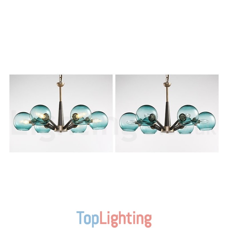 Retro Vintage Magic Bean Rustic Chandelier with Multi Colours Glass Shades