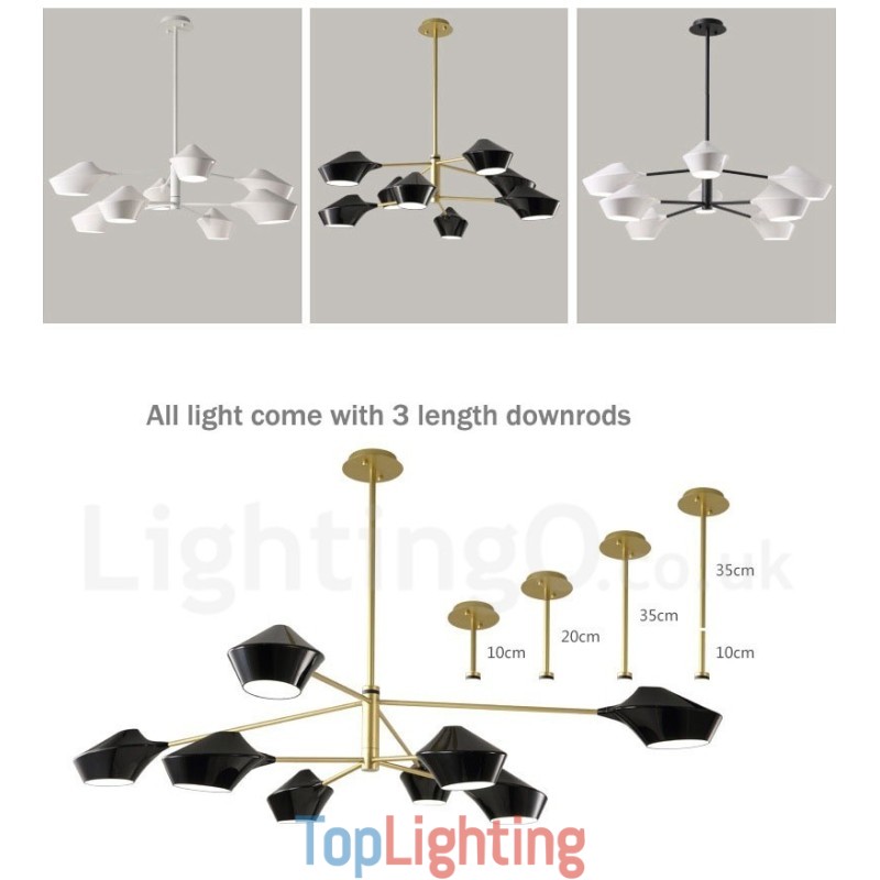 Modern Contemporary Pipe Chandelier with White Black Acrylic Shades