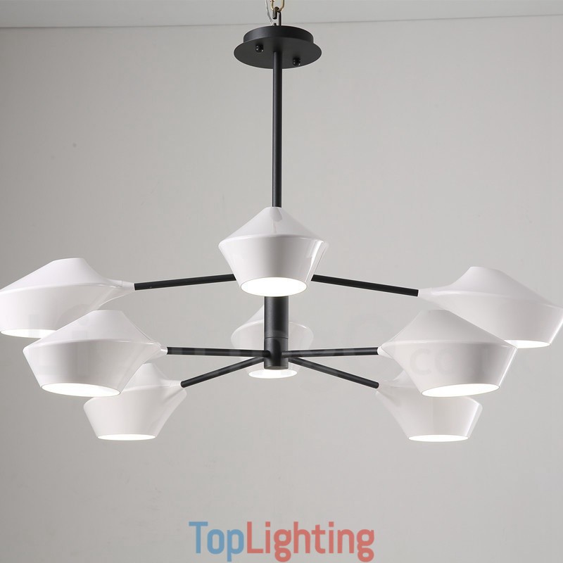 Modern Contemporary Pipe Chandelier with White Black Acrylic Shades