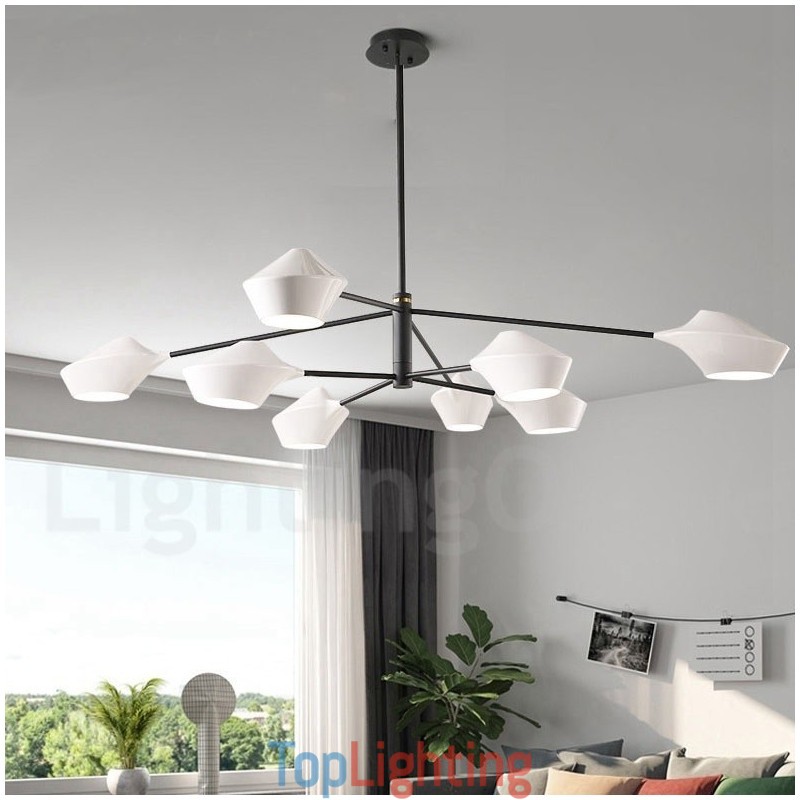Modern Contemporary Pipe Chandelier with White Black Acrylic Shades