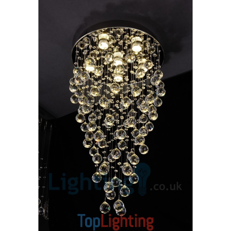 6 Light Modern K9 Crystal Round Flush Mount Ceiling Light