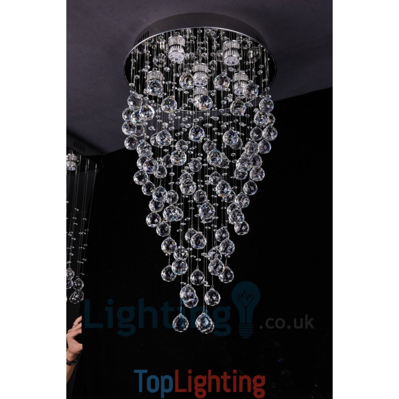 6 Light Modern K9 Crystal Round Flush Mount Ceiling Light