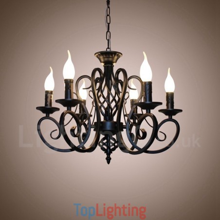 6 Light Rustic Retro Vintage Black White Pendant Candle Chandelier 6 Light Rustic Retro Vintage Black White Pendant Candle Chandelier