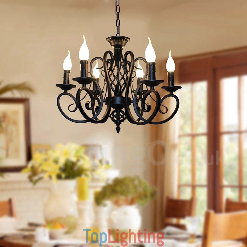 6 Light Rustic Retro Vintage Black White Pendant Candle Chandelier