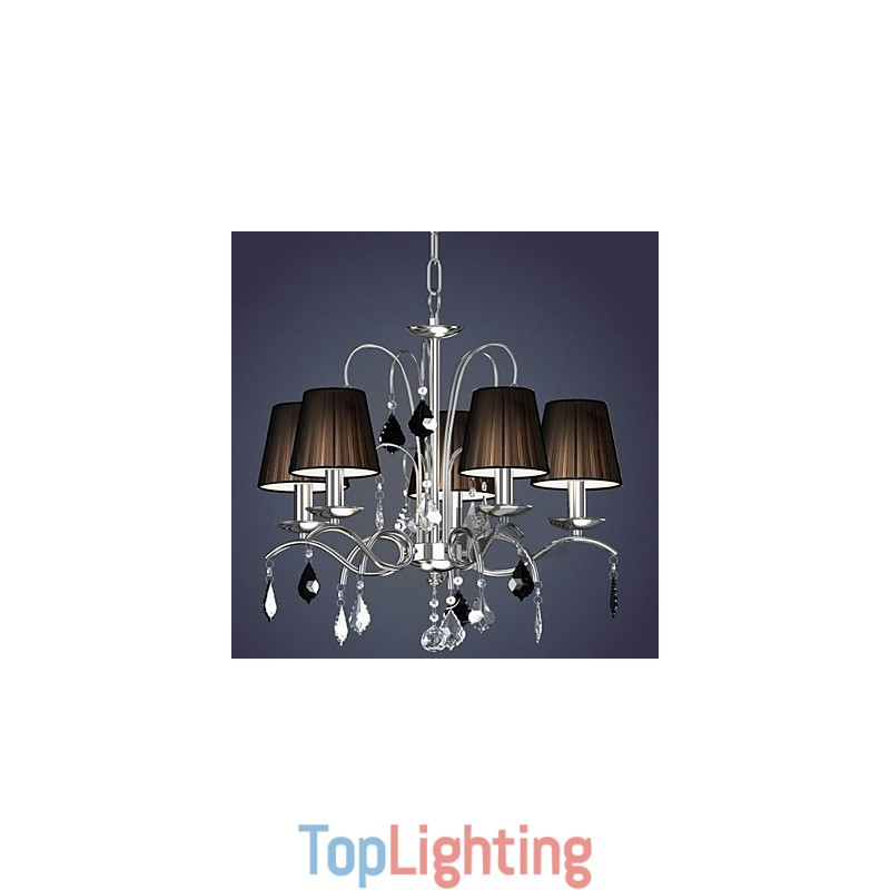 Cloth Lamp Shade Crystal Chandelier 5 Lights