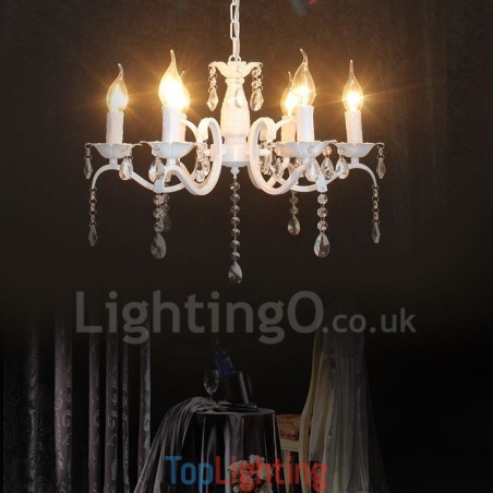 6 Light Crystal Rustic Retro Vintage White Pendant Candle Chandelier 6 Light Crystal Rustic Retro Vintage White Pendant Candle Chandelier