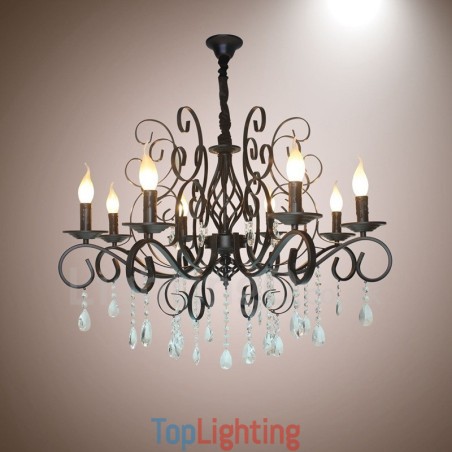 8 Light Crystal Rustic Retro Vintage Black Pendant Candle Chandelier 8 Light Crystal Rustic Retro Vintage Black Pendant Candle Chandelier