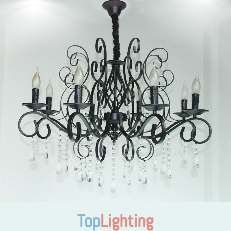 8 Light Crystal Rustic Retro Vintage Black Pendant Candle Chandelier