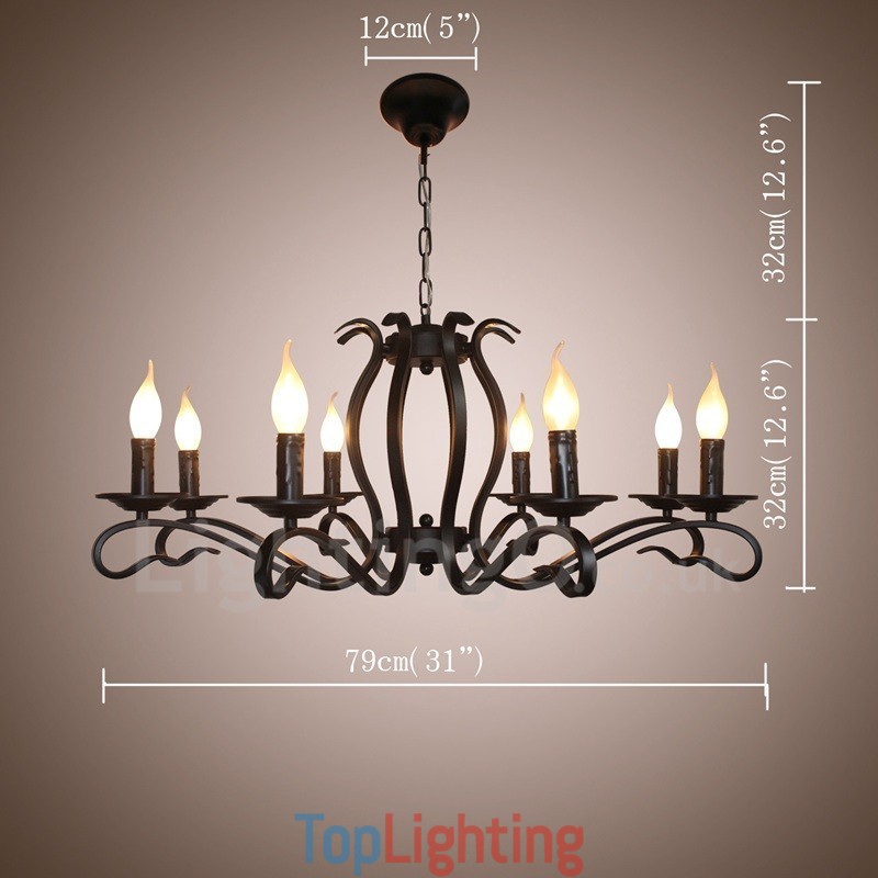 8 Light Rustic Retro Vintage Black Pendant Candle Chandelier