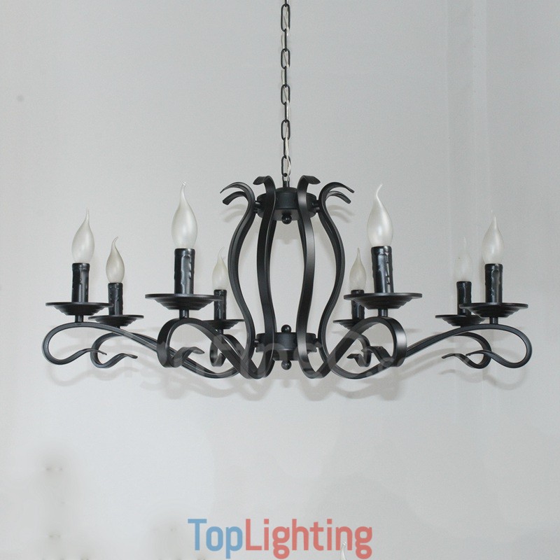 8 Light Rustic Retro Vintage Black Pendant Candle Chandelier