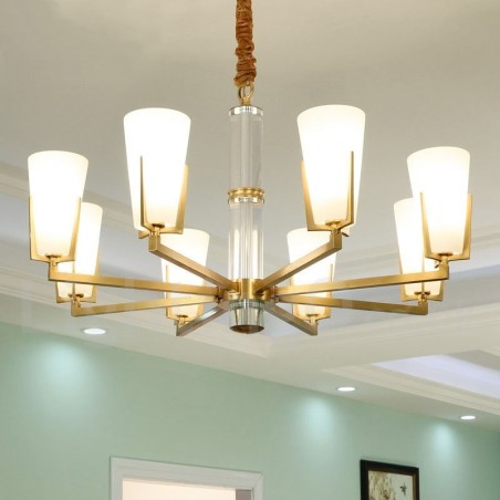 Retro Vintage Brass Crystals Pendant Candle Chandelier with Glass Shades Retro Vintage Brass Crystals Pendant Candle Chandelier with Glass Shades