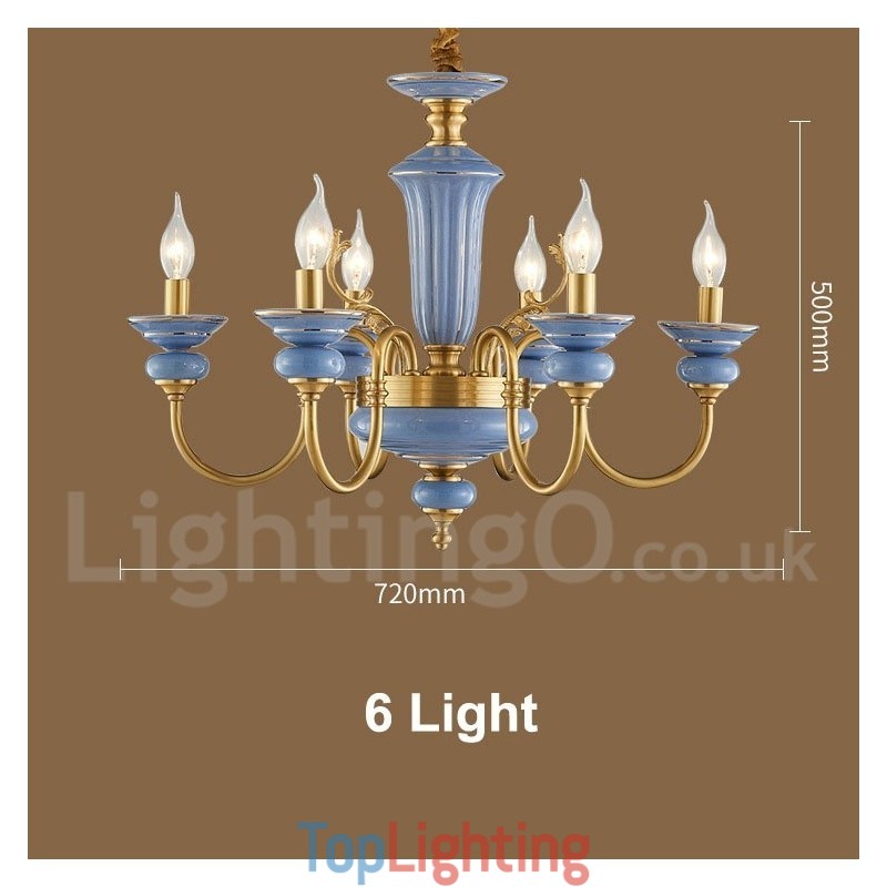 Retro Vintage Brass Ceramics Pendant Candle Chandelier