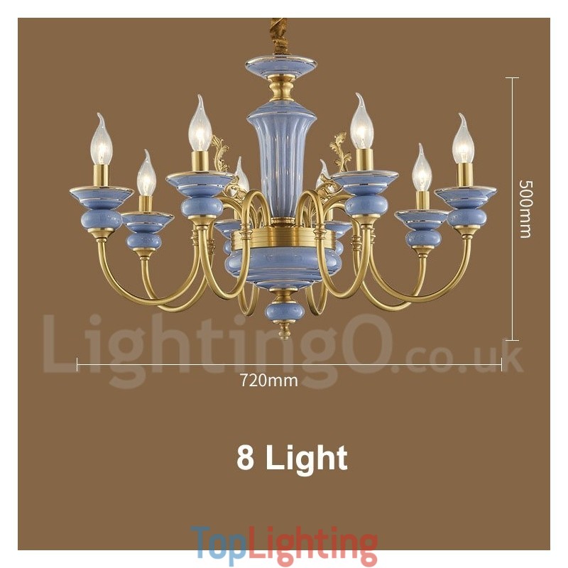 Retro Vintage Brass Ceramics Pendant Candle Chandelier