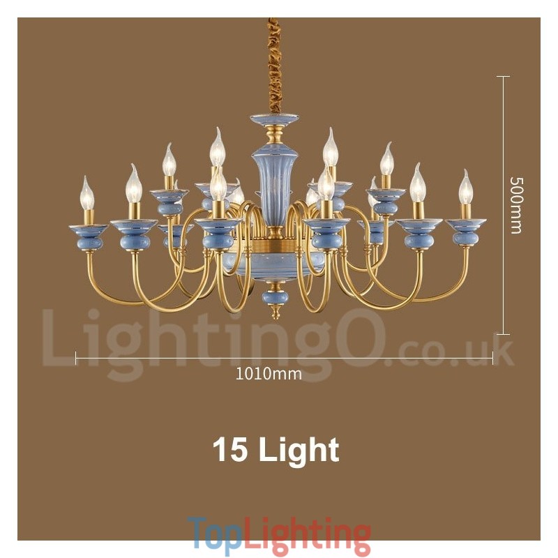 Retro Vintage Brass Ceramics Pendant Candle Chandelier