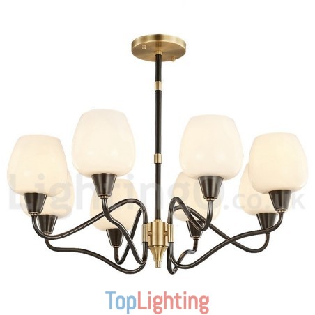 Retro Vintage Brass Pendant Candle Chandelier with Glass Shades Retro Vintage Brass Pendant Candle Chandelier with Glass Shades