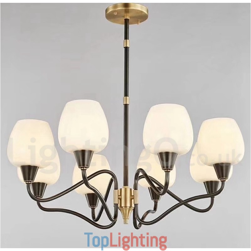 Retro Vintage Brass Pendant Candle Chandelier with Glass Shades