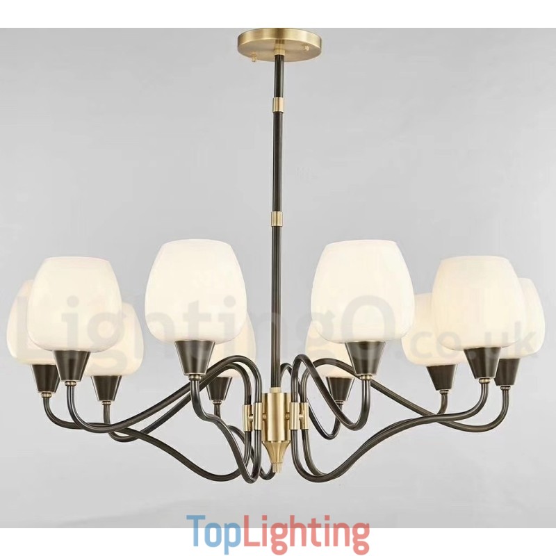 Retro Vintage Brass Pendant Candle Chandelier with Glass Shades