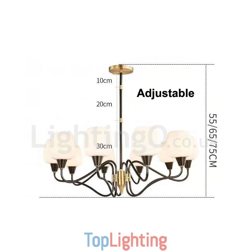 Retro Vintage Brass Pendant Candle Chandelier with Glass Shades
