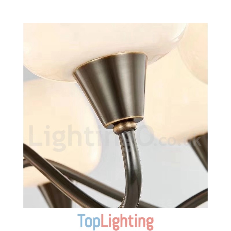 Retro Vintage Brass Pendant Candle Chandelier with Glass Shades