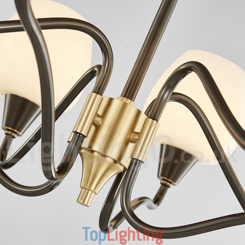 Retro Vintage Brass Pendant Candle Chandelier with Glass Shades