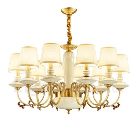 Retro Vintage Brass Ceramics Pendant Candle Chandelier with Fabric Shades Retro Vintage Brass Ceramics Pendant Candle Chandelier with Fabric Shades
