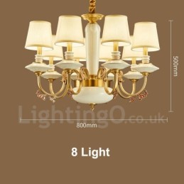 Retro Vintage Brass Ceramics Pendant Candle Chandelier with Fabric Shades