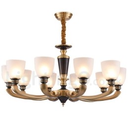 Pure Brass Luxurious Rustic Retro Vintage Brass Pendant Candle Chandelier with Glass Shades