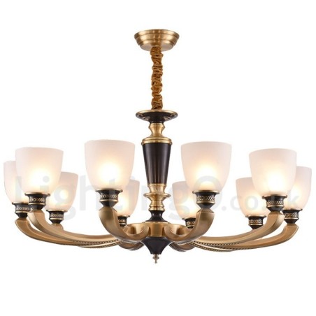 Pure Brass Luxurious Rustic Retro Vintage Brass Pendant Candle Chandelier with Glass Shades Pure Brass Luxurious Rustic Retro Vintage Brass Pendant Candle Chandelier with Glass Shades