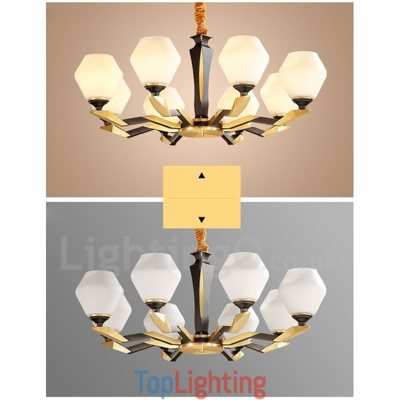 Pure Brass Luxurious Rustic Retro Vintage Brass Pendant Candle Chandelier with Glass Shades