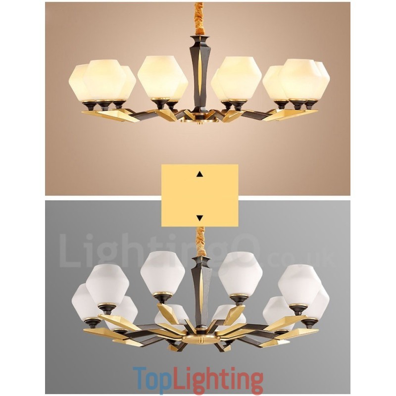 Pure Brass Luxurious Rustic Retro Vintage Brass Pendant Candle Chandelier with Glass Shades