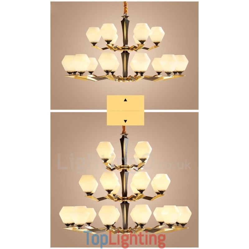 Pure Brass Luxurious Rustic Retro Vintage Brass Pendant Candle Chandelier with Glass Shades