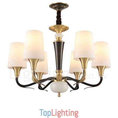 Pure Brass Luxurious Rustic Retro Vintage Brass Stone Pendant Candle Chandelier with Glass Shades Pure Brass Luxurious Rustic Retro Vintage Brass Stone Pendant Candle Chandelier with Glass Shades
