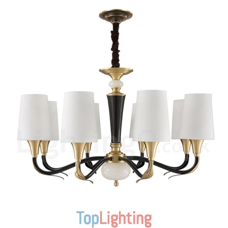 Pure Brass Luxurious Rustic Retro Vintage Brass Stone Pendant Candle Chandelier with Glass Shades